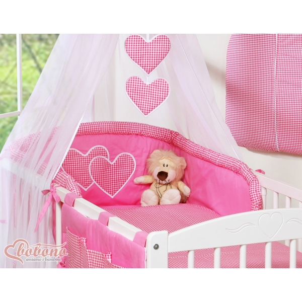 Linge de Lit Bébé Parure 11 pcs  Ciel Rose à Carreaux pour Fille