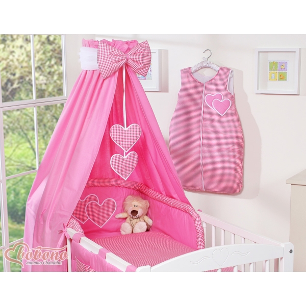 Linge de Lit Bébé Parure 11 pcs  Ciel Rose à Carreaux pour Fille