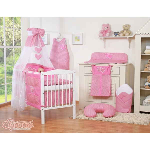 Linge de Lit Bébé Parure 11 pcs  Ciel Rose à Carreaux pour Fille