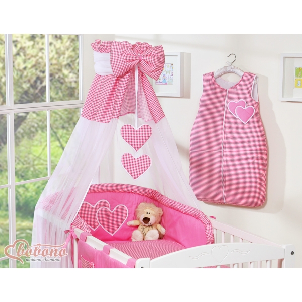 Linge de Lit Bébé Parure 11 pcs  Ciel Rose à Carreaux pour Fille