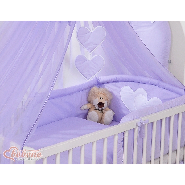 Linge de Lit Bébé Parure 11 pcs  Moustiquaire Lila Cœurs