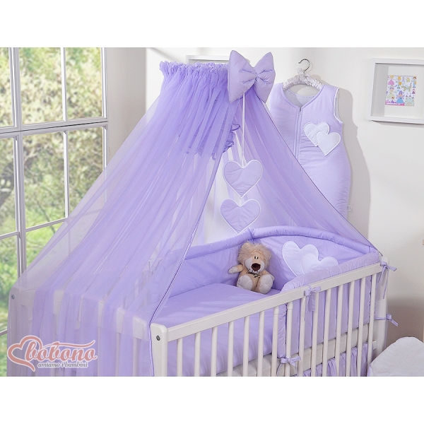 Linge de Lit Bébé Parure 11 pcs  Moustiquaire Lila Cœurs