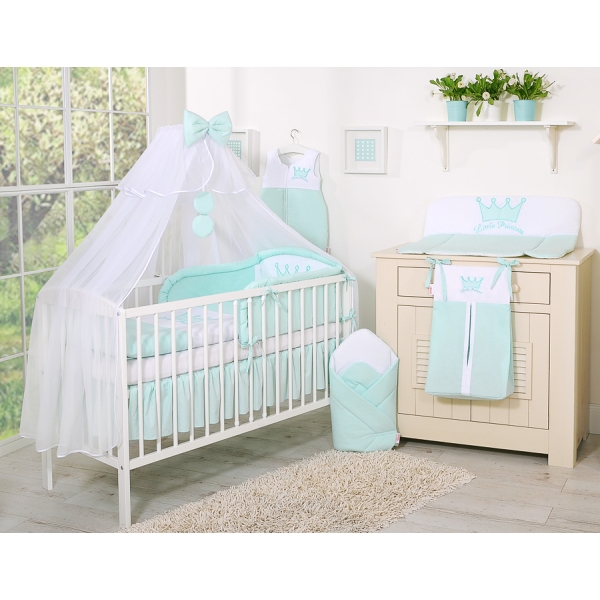 Linge de Lit Bébé Parure 11 pcs Moustiquaire Menthe Prince / Princess