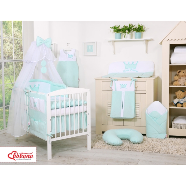 Linge de Lit Bébé Parure 11 pcs Moustiquaire Menthe Prince / Princess