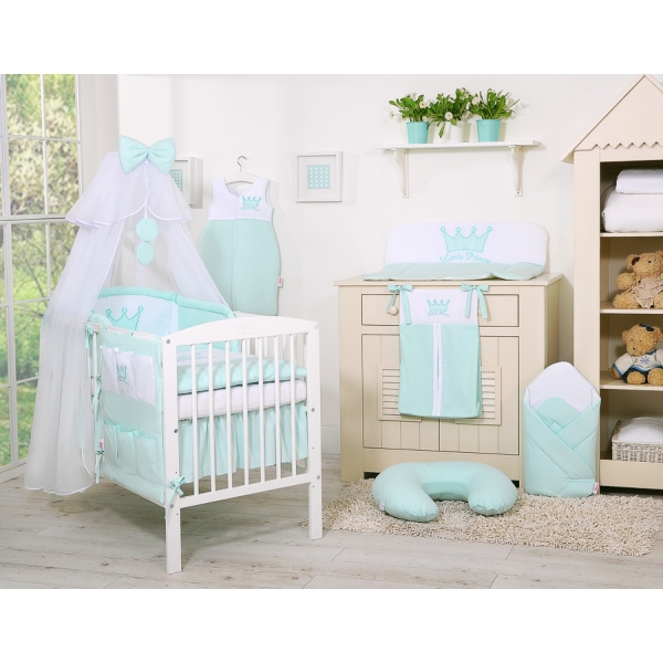 Linge de Lit Bébé Parure 11 pcs Moustiquaire Menthe Prince / Princess
