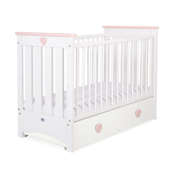 Lit avec Tiroir pour Bébé 60x120 cm Lorenzo Maxi Blanc Rose Poudré