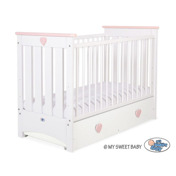 Lit avec Tiroir pour Bébé 60x120 cm Lorenzo Maxi Blanc Rose Poudré