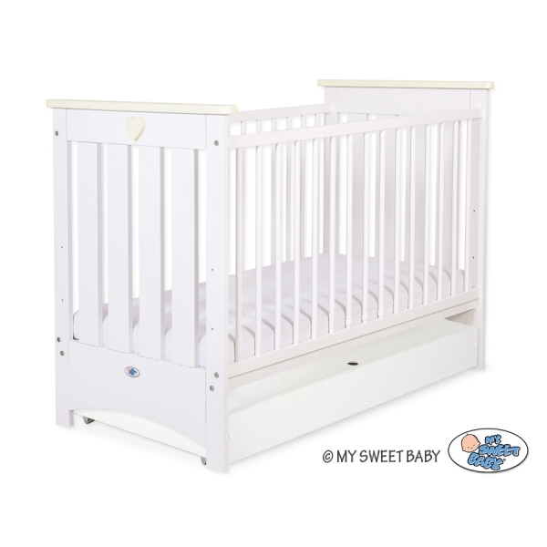 Lit avec Tiroir pour Bébé 60x120 cm Lorenzo Standard Crème Blanc