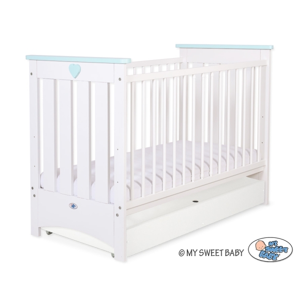 Lit avec Tiroir pour Bébé 60x120 cm Lorenzo Standard Menthe Blanc