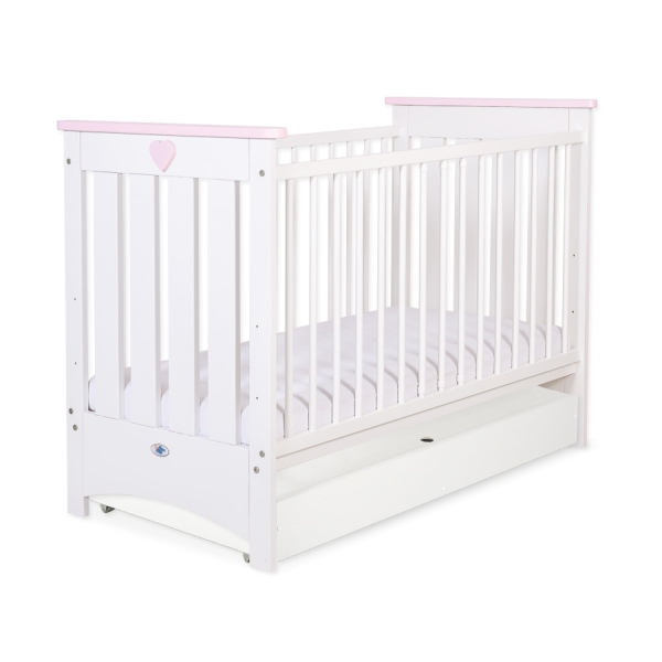 Lit avec Tiroir pour Bébé 60x120 cm Lorenzo Standard Rose Blanc