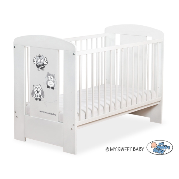 Lit Bébé à Barreaux 120x60 cm Blanc Hiboux