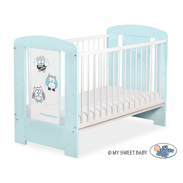 Lit Bébé à Barreaux 120x60 cm Menthe Hiboux
