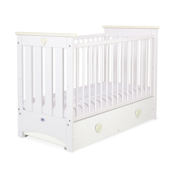 Lit Bébé a Barreaux 60x120 cm avec Tiroir Lorenzo Maxi Crème Blanc