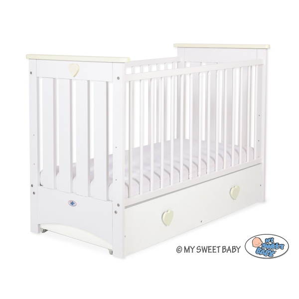 Lit Bébé a Barreaux 60x120 cm avec Tiroir Lorenzo Maxi Crème Blanc