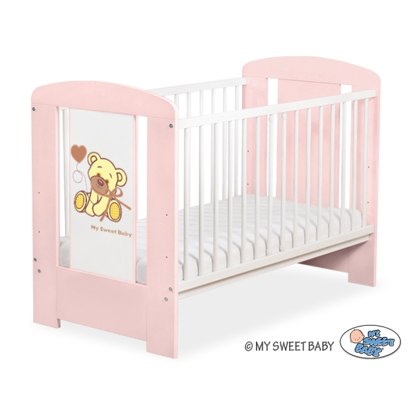 Lit Bébé à Barreaux 60x120 cm Crème Rose Poudré Papillon