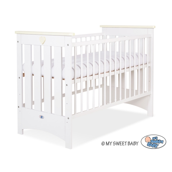 Lit Bébé a Barreaux 60x120 cm Lorenzo Crème Blanc