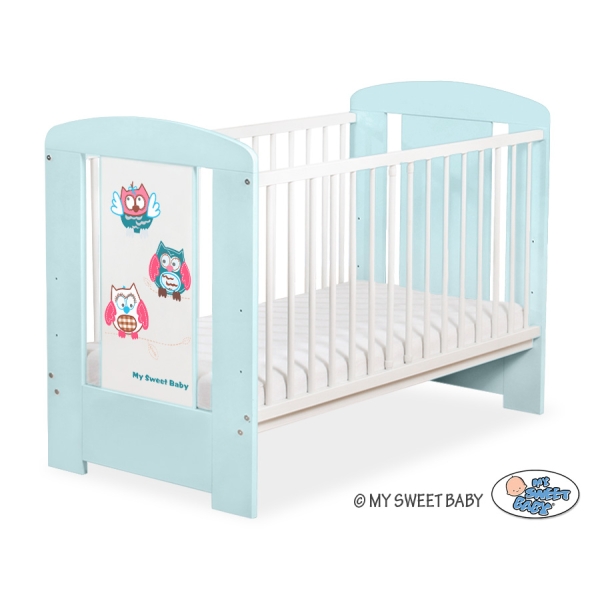 Lit Bébé à Barreaux 60x120 cm Menthe Hiboux
