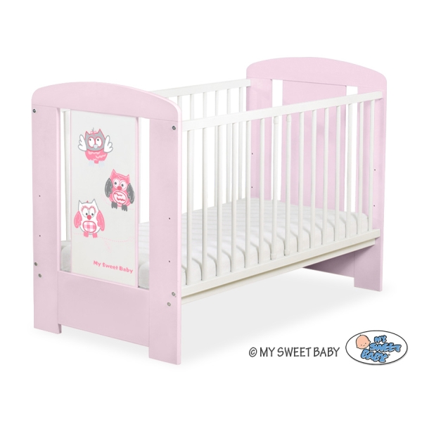 Lit Bébé à Barreaux 60x120 cm Rose Hiboux