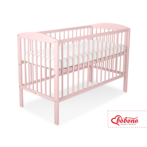 Lit Bebe a Barreaux 60x120 cm Rose Poudré Cœurs