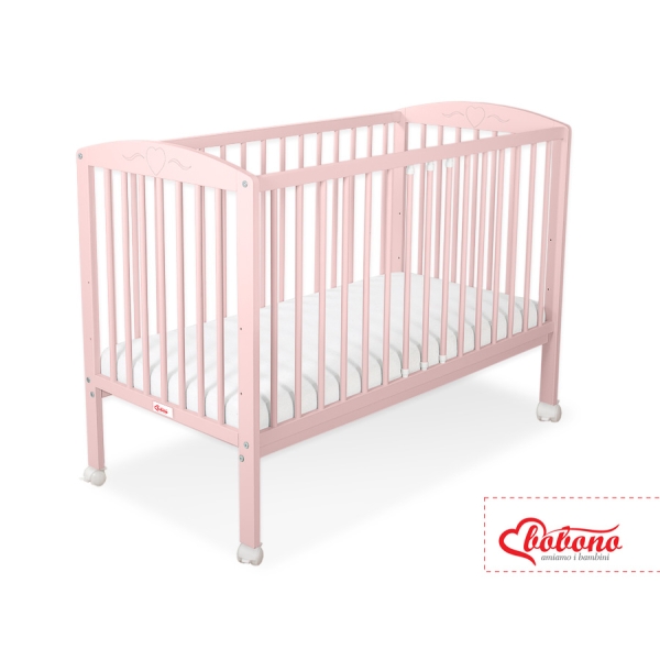 Lit Bebe a Barreaux 60x120 cm Rose Poudré Cœurs