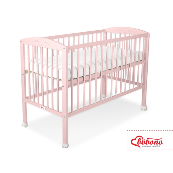 Lit Bebe a Barreaux 60x120 cm Rose Poudré Cœurs
