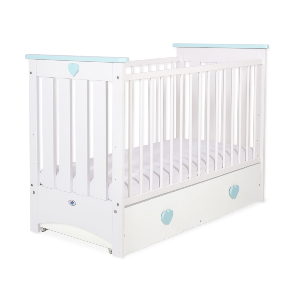 Lit Bébé a Barreaux avec Tiroir 120x60 cm Lorenzo Maxi Menthe Blanc