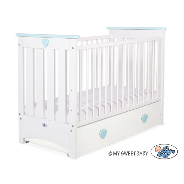 Lit Bébé a Barreaux avec Tiroir 120x60 cm Lorenzo Maxi Menthe Blanc