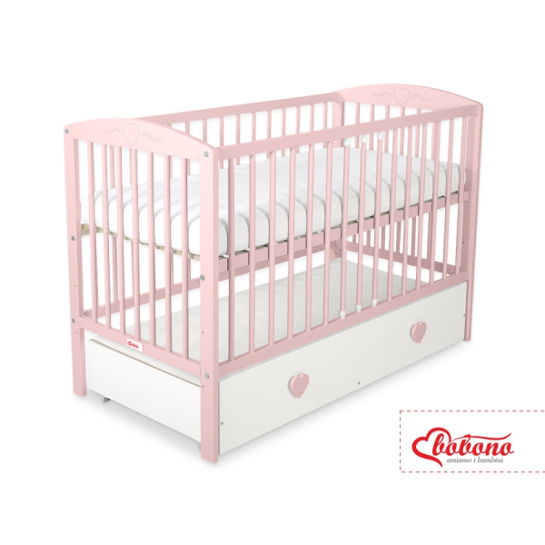 Lit Bébé à Barreaux avec Tiroir 120x60 cm Maxi Cœurs