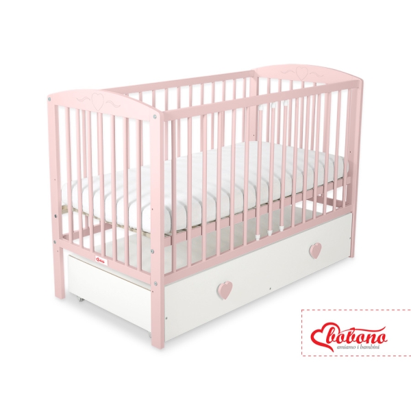 Lit Bébé à Barreaux avec Tiroir 120x60 cm Maxi Cœurs