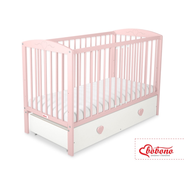 Lit Bébé à Barreaux avec Tiroir 120x60 cm Maxi Cœurs