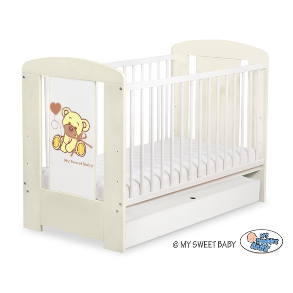 Lit Bébé à Barreaux avec Tiroir 120x60 cm Standard Crème Papillon