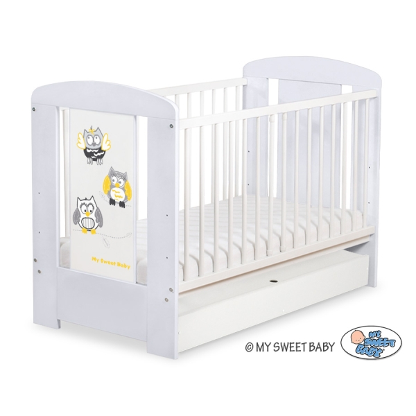 Lit Bébé à Barreaux avec Tiroir 60x120 cm Standard Hiboux