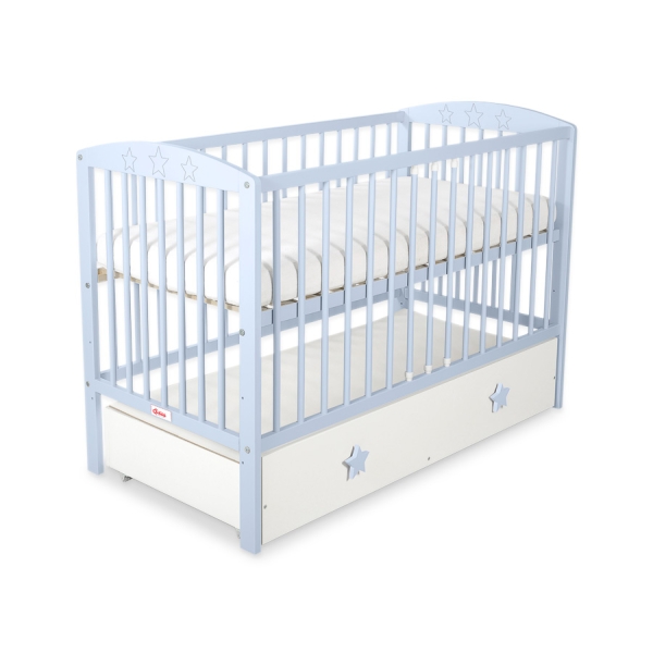 Lit Bébé à Barreaux avec Tiroir Maxi Blanc étoiles