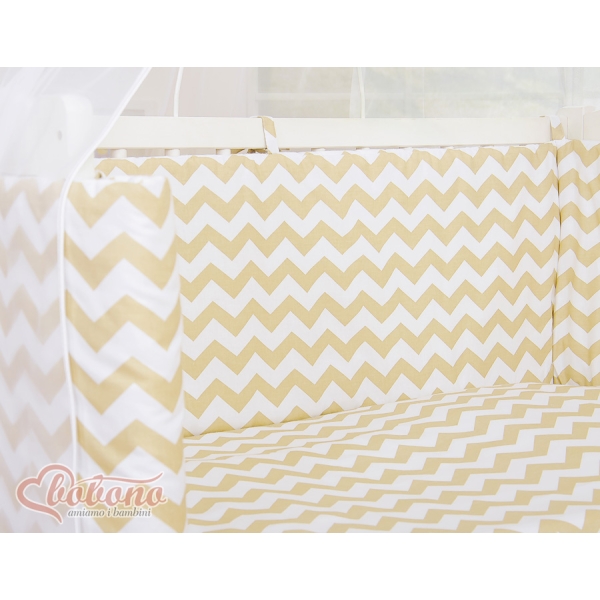 Lit Cododo avec Ciel Matelas et Linge Complet Beige Chevron
