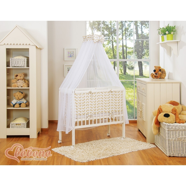 Lit Cododo avec Ciel Matelas et Linge Complet Beige Chevron