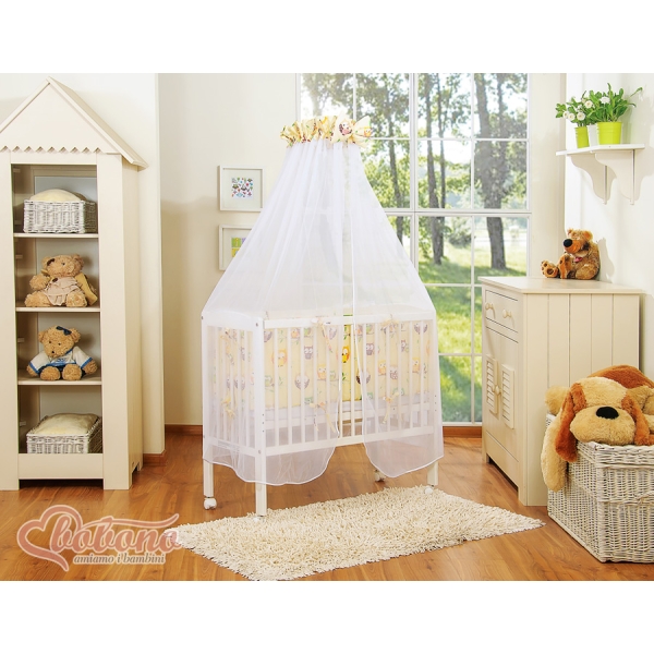 Lit Cododo avec Ciel Matelas et Linge Complet Crème Hiboux