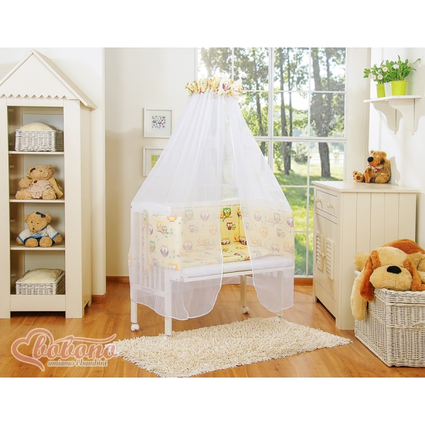 Lit Cododo avec Ciel Matelas et Linge Complet Crème Hiboux