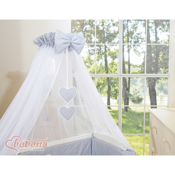 Lit Cododo avec Ciel Matelas et Linge Complet Gris à Pois Cœurs