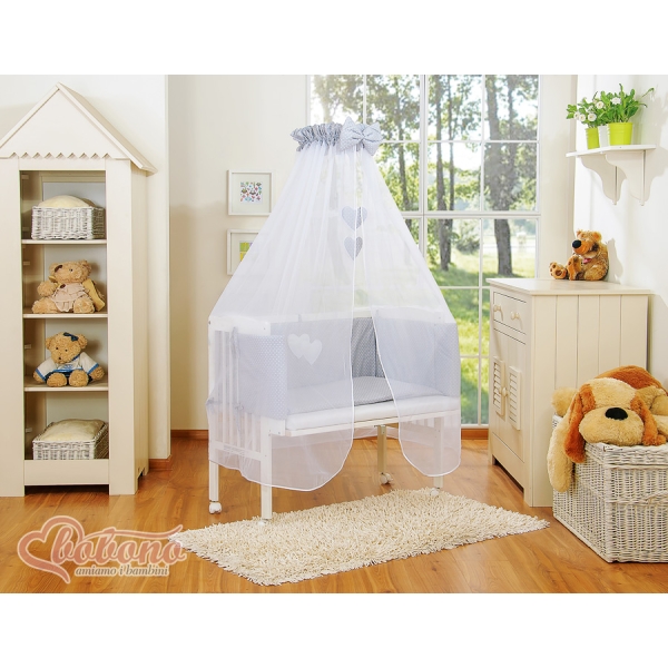 Lit Cododo avec Ciel Matelas et Linge Complet Gris à Pois Cœurs