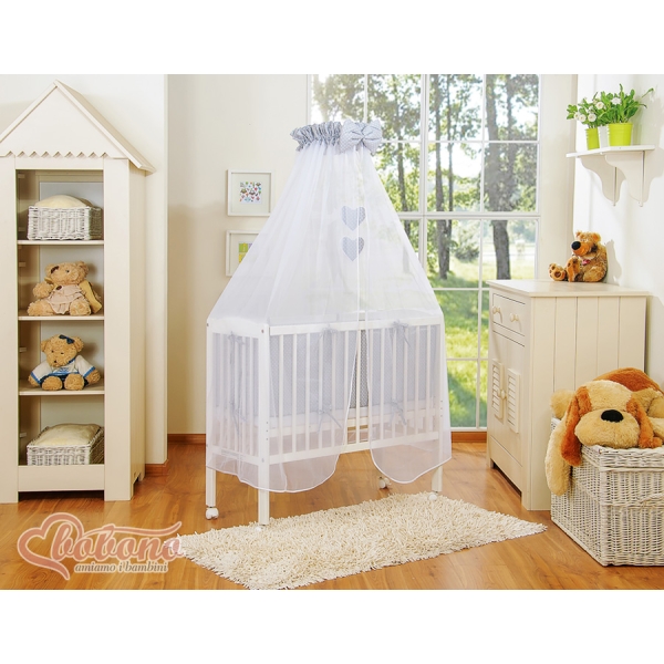 Lit Cododo avec Ciel Matelas et Linge Complet Gris à Pois Cœurs