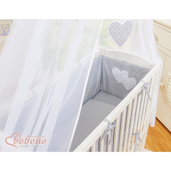 Lit Cododo avec Ciel Matelas et Linge Complet Gris à Pois Cœurs