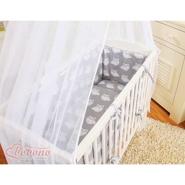 Lit Cododo avec Ciel Matelas et Linge Complet Gris Hiboux