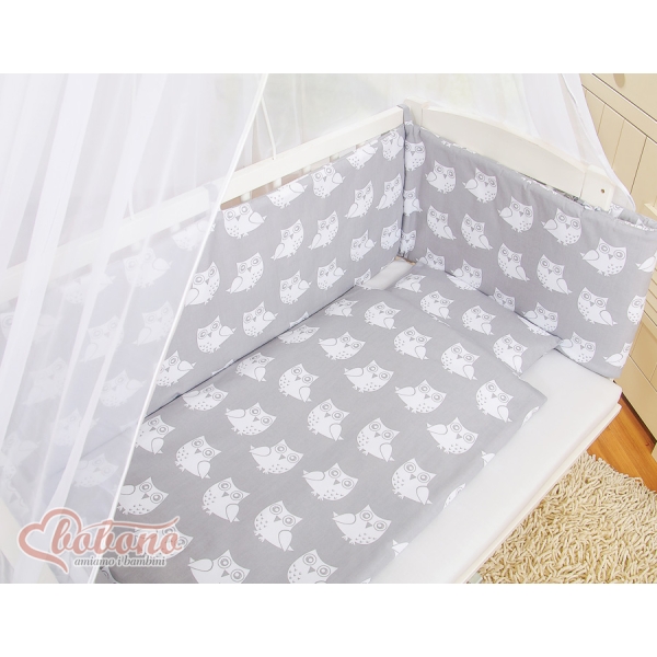 Lit Cododo avec Ciel Matelas et Linge Complet Gris Hiboux