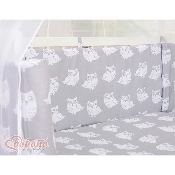 Lit Cododo avec Ciel Matelas et Linge Complet Gris Hiboux