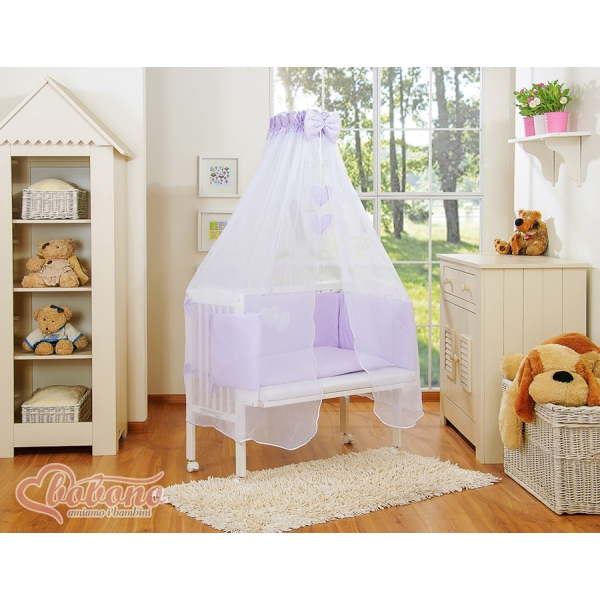 Lit Cododo avec Ciel Matelas et Linge Complet Lila Cœurs