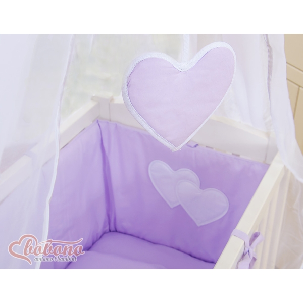 Lit Cododo avec Ciel Matelas et Linge Complet Lila Cœurs
