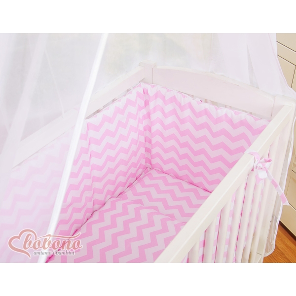 Lit Cododo avec Ciel Matelas et Linge Complet Rose Chevron