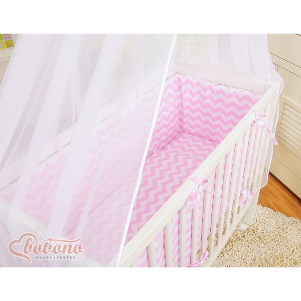 Lit Cododo avec Ciel Matelas et Linge Complet Rose Chevron