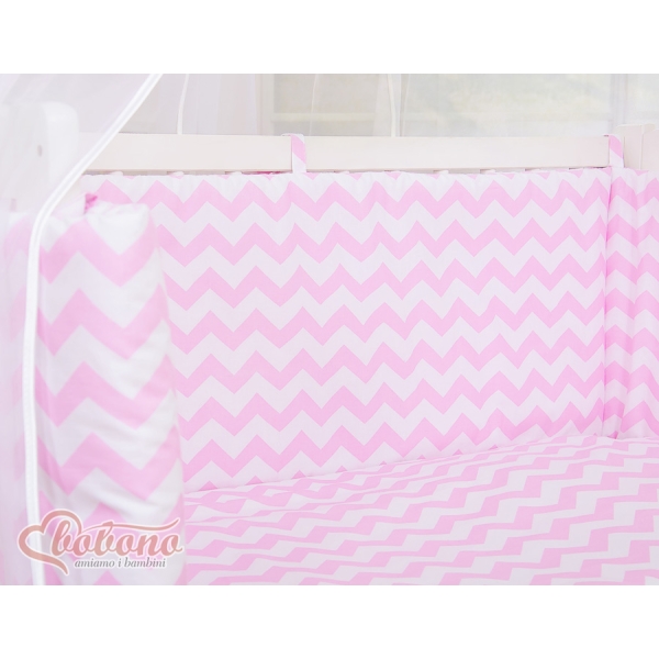 Lit Cododo avec Ciel Matelas et Linge Complet Rose Chevron