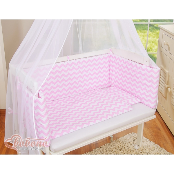 Lit Cododo avec Ciel Matelas et Linge Complet Rose Chevron